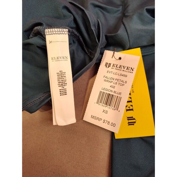 Women's Eleven by Venus Williams Fallen Petals Wrap Long Sleeve Top Blue XS - Picture 6 of 6